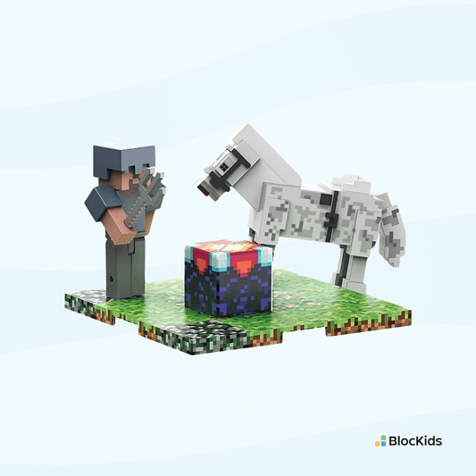 דמות מיינקראפט לוחם רכוב על סוס עם כוחות מסתוריים - BlocKids
