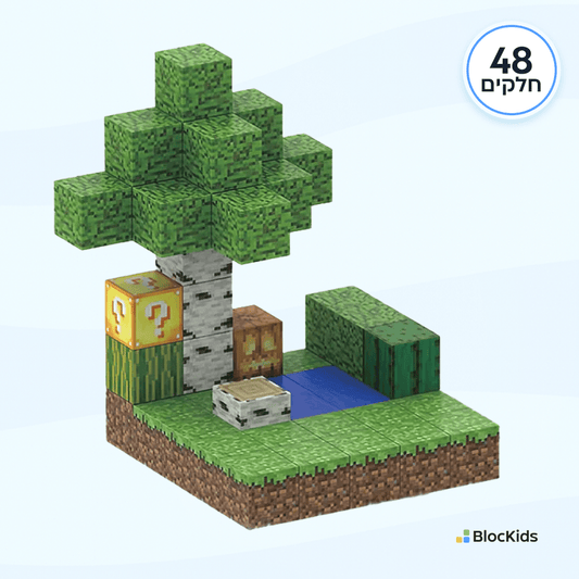 סט מגנטים להרכבה - פינת הטבע הקסומה עם בלוק מזל (48 חלקים) - BlocKids